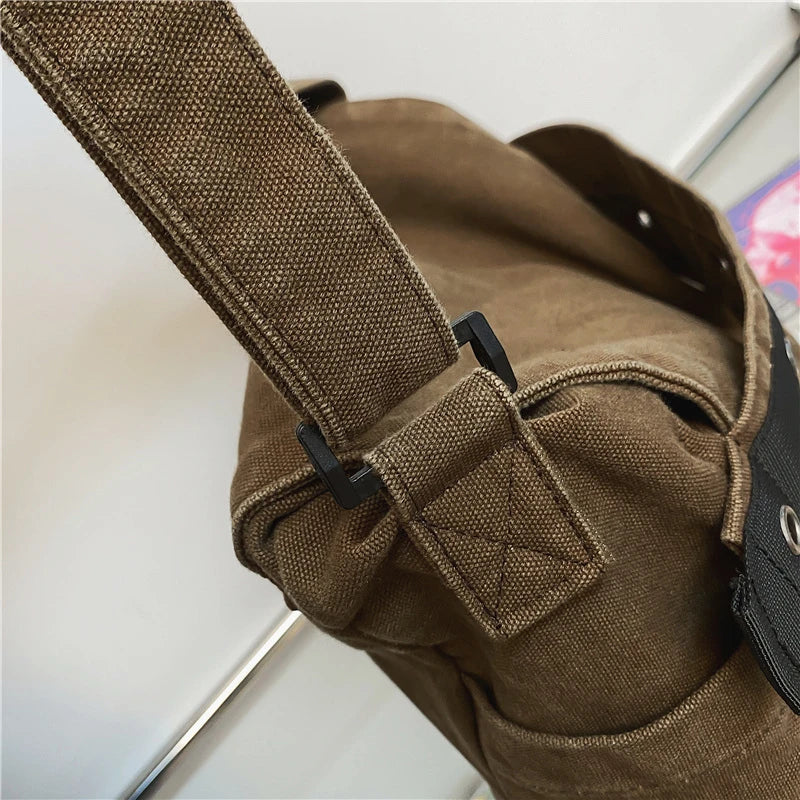 Canvas Tooling Solid Shoulder Bags Unisex Messenger College Crossbody Bags