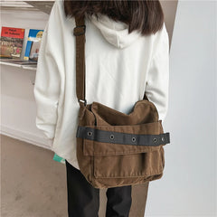 Canvas Tooling Solid Shoulder Bags Unisex Messenger College Crossbody Bags