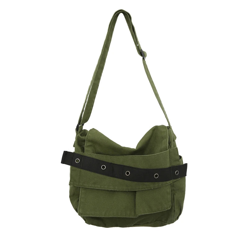 Canvas Solid Shoulder Bag Unisex Messenger Bag
