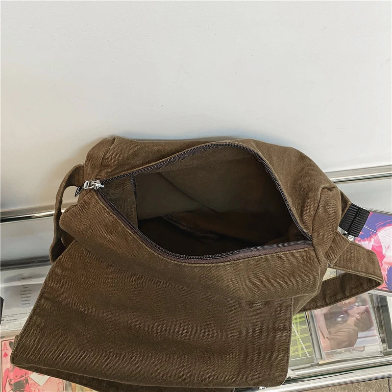 Canvas Solid Shoulder Bag Unisex Messenger Bag