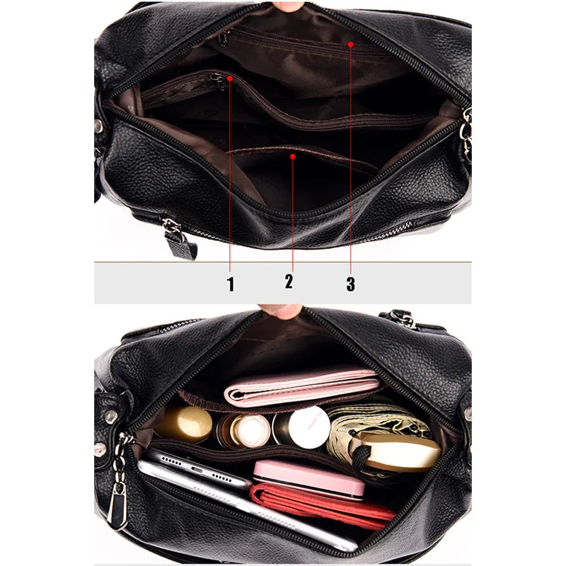 Casual Many Pockets High PU Leather Women Shoulder Bags Handbags Women Crossbody