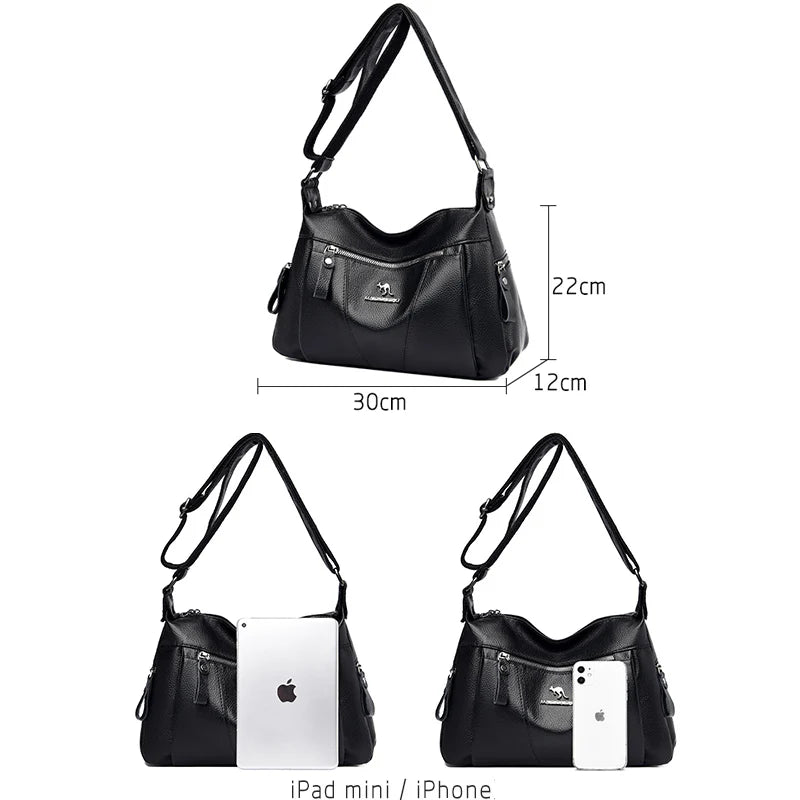 Casual Many Pockets High PU Leather Women Shoulder Bags Handbags Women Crossbody