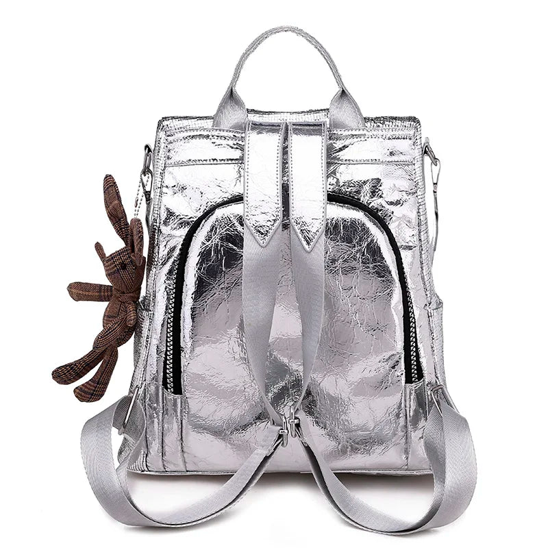 Women Backpacks PU Leather School Shoulder Bag With Bear