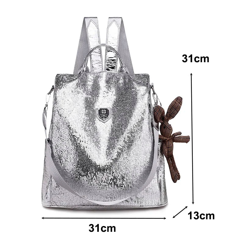 Women Backpacks PU Leather School Shoulder Bag With Bear