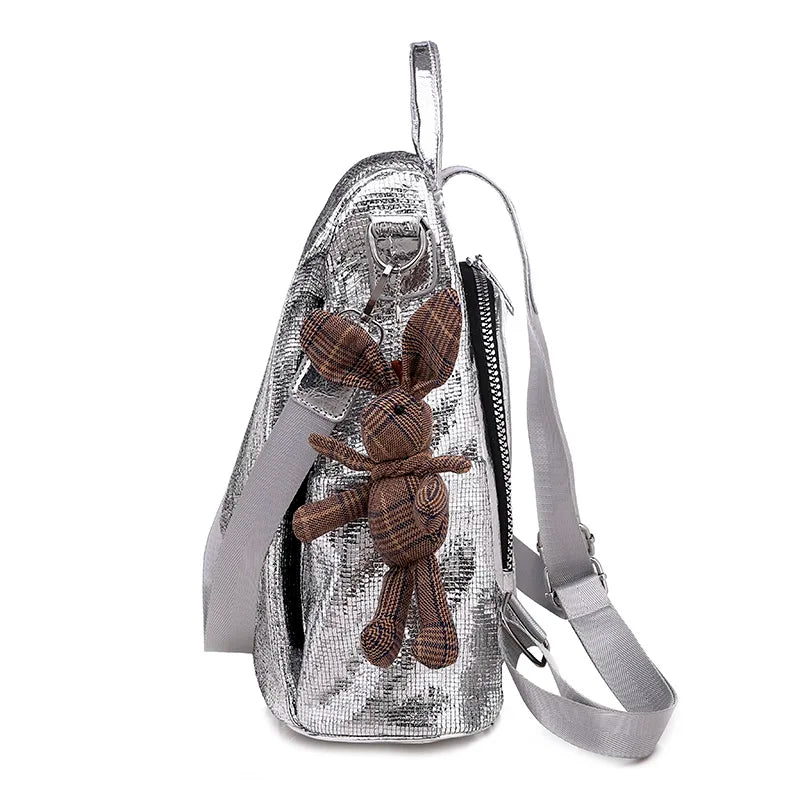 Women Backpacks PU Leather School Shoulder Bag With Bear