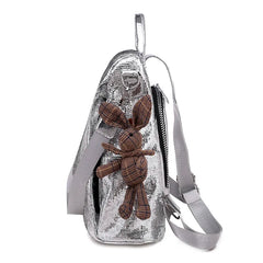 Women Backpacks PU Leather School Shoulder Bag With Bear