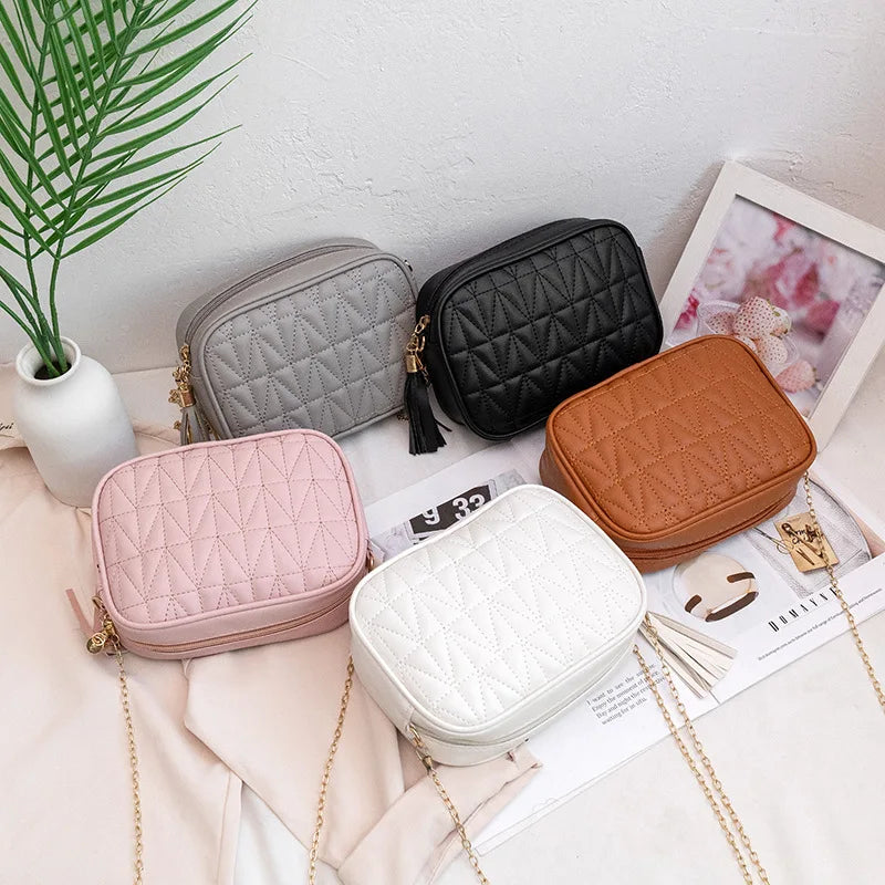 Chain Embroidery Leather Shoulder Bag, Fringed Crossbody Handbag