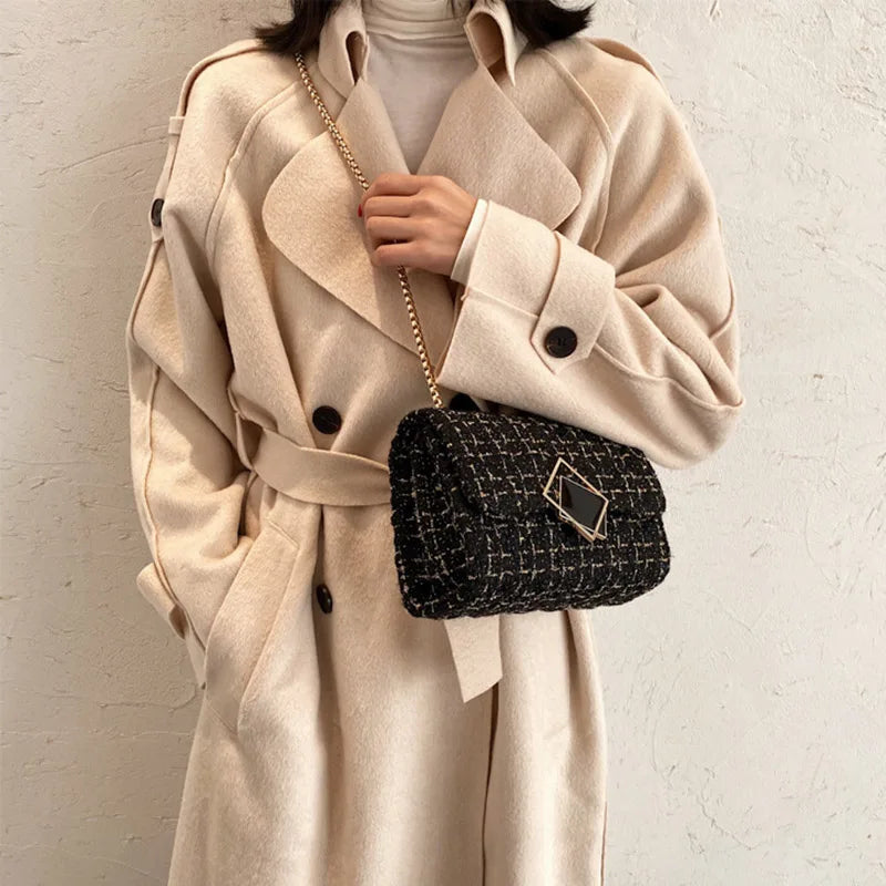 Plaid Wool Women Bags Purses And Handbags Ladies Crossbody Shoulder Bag Female