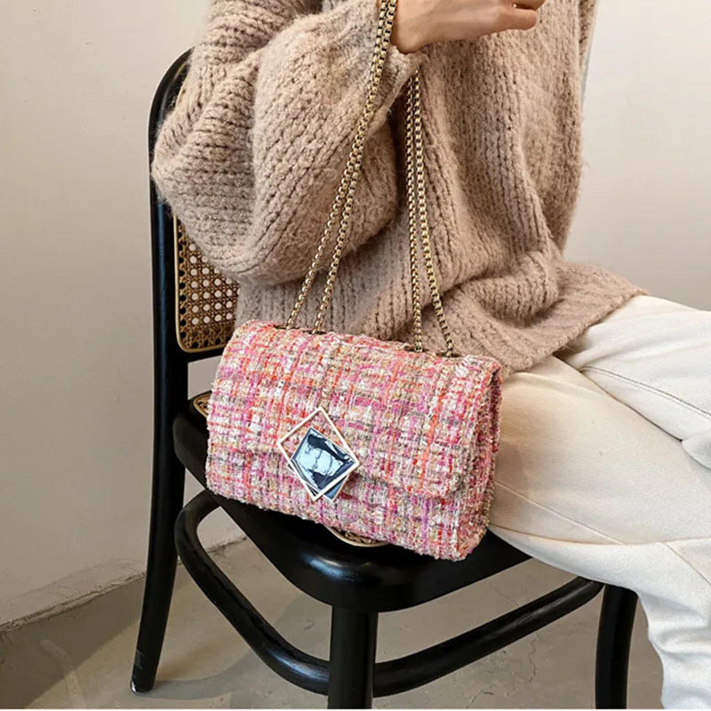 Plaid Wool Women Bags Purses And Handbags Ladies Crossbody Shoulder Bag Female