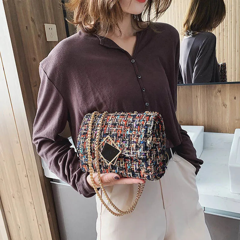 Plaid Wool Women Bags Purses And Handbags Ladies Crossbody Shoulder Bag Female