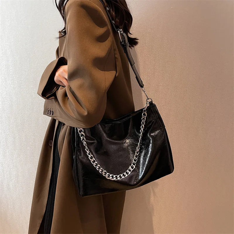 Chain Women Large Capacity Tote Bag Shoulder Bag PU Leather Handbags