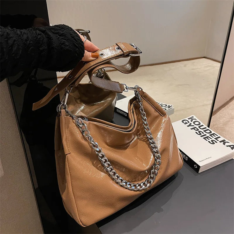 Chain Women Large Capacity Tote Bag Shoulder Bag PU Leather Handbags