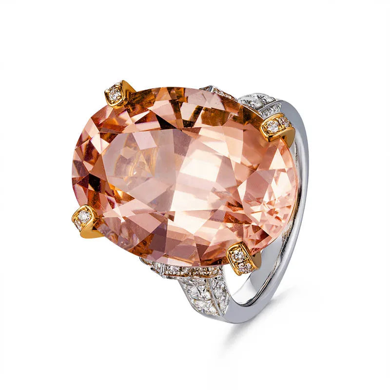 Champagne Pigeon Eggs Morganite Stone Ring Silver Cubic Zirconia