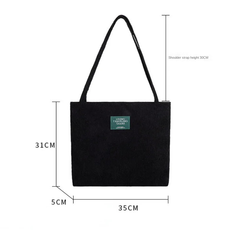 Corduroy Casual Shoulder Bag Large Capacity Solid Handbag