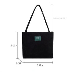 Corduroy Casual Shoulder Bag Large Capacity Solid Handbag