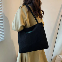 Corduroy Casual Shoulder Bag Large Capacity Solid Handbag
