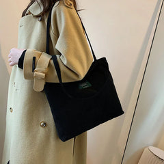 Corduroy Casual Shoulder Bag Large Capacity Solid Handbag