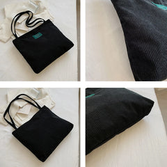 Corduroy Casual Shoulder Bag Large Capacity Solid Handbag
