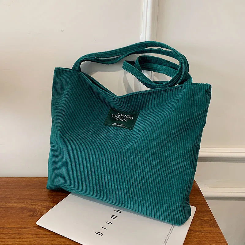Corduroy Casual Shoulder Bag Large Capacity Solid Handbag
