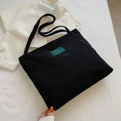 Corduroy Casual Shoulder Bag Large Capacity Solid Handbag