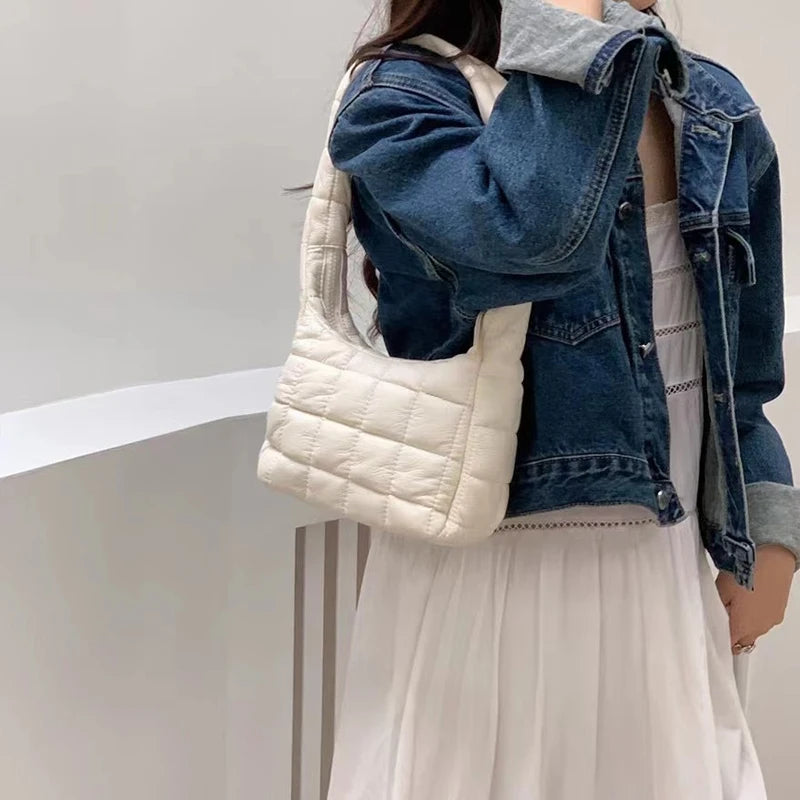Quilted Check Small Handbag Women's Shoulder Bag with Zipper