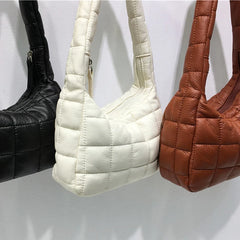 Quilted Check Small Handbag Women's Shoulder Bag with Zipper