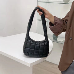 Quilted Check Small Handbag Women's Shoulder Bag with Zipper