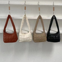Quilted Check Small Handbag Women's Shoulder Bag with Zipper