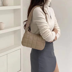 Quilted Check Small Handbag Women's Shoulder Bag with Zipper