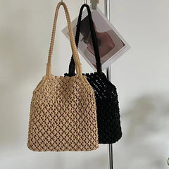 Cotton Thread Knitted Women Handbags Ladies Net Hollow Out Tote Bag