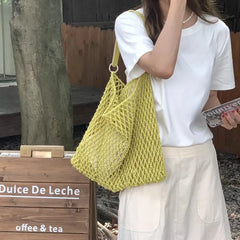 Cotton Handbags Ladies Net Hollow Out Tote Bag