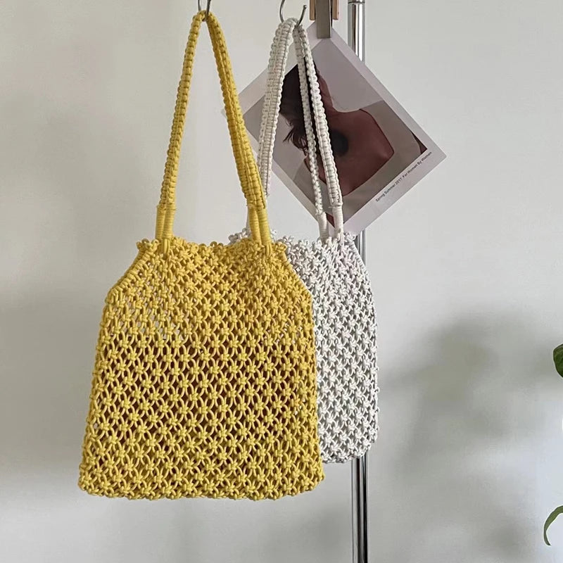 Cotton Thread Knitted Women Handbags Ladies Net Hollow Out Tote Bag