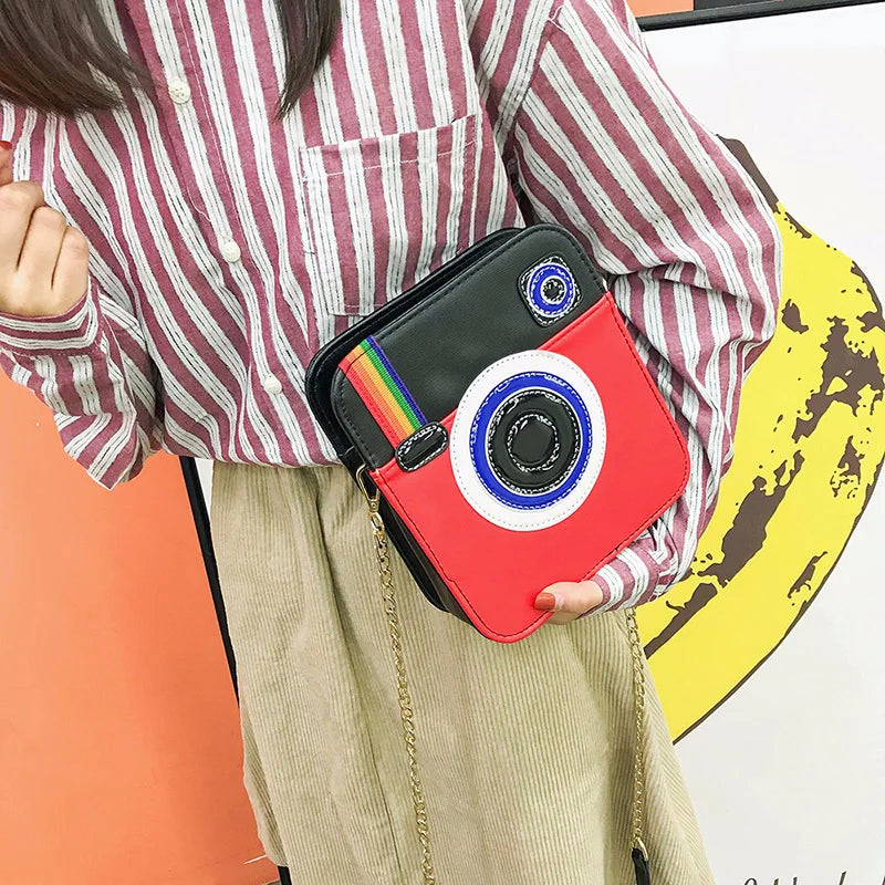 Rainbow Camera Bag Women's PU Leather Messenger Crossbody Bag