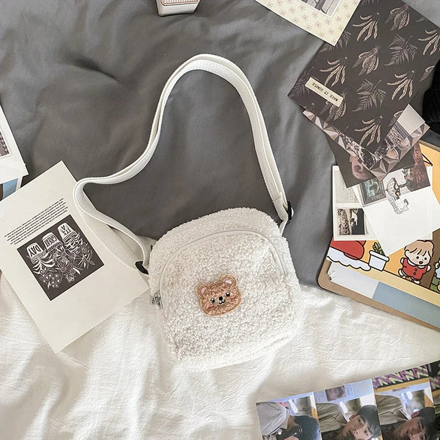Women Plush Messenger Bag Cute Bear Design