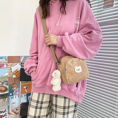 Women Plush Messenger Bag Cute Bear Design