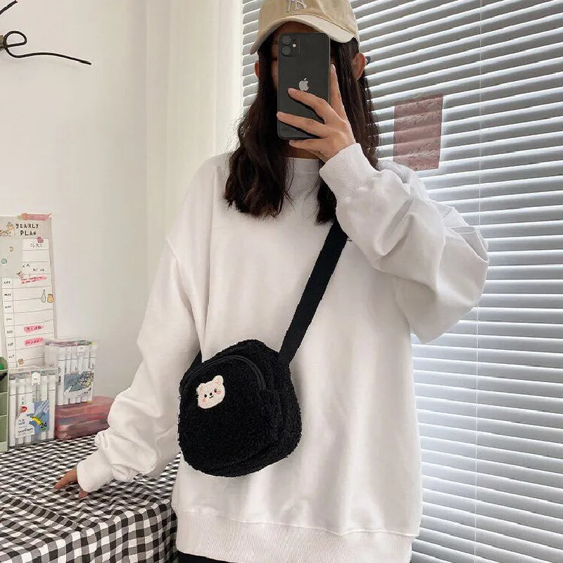 Bear Messenger Bag Women Plush Small Shoulder Bag