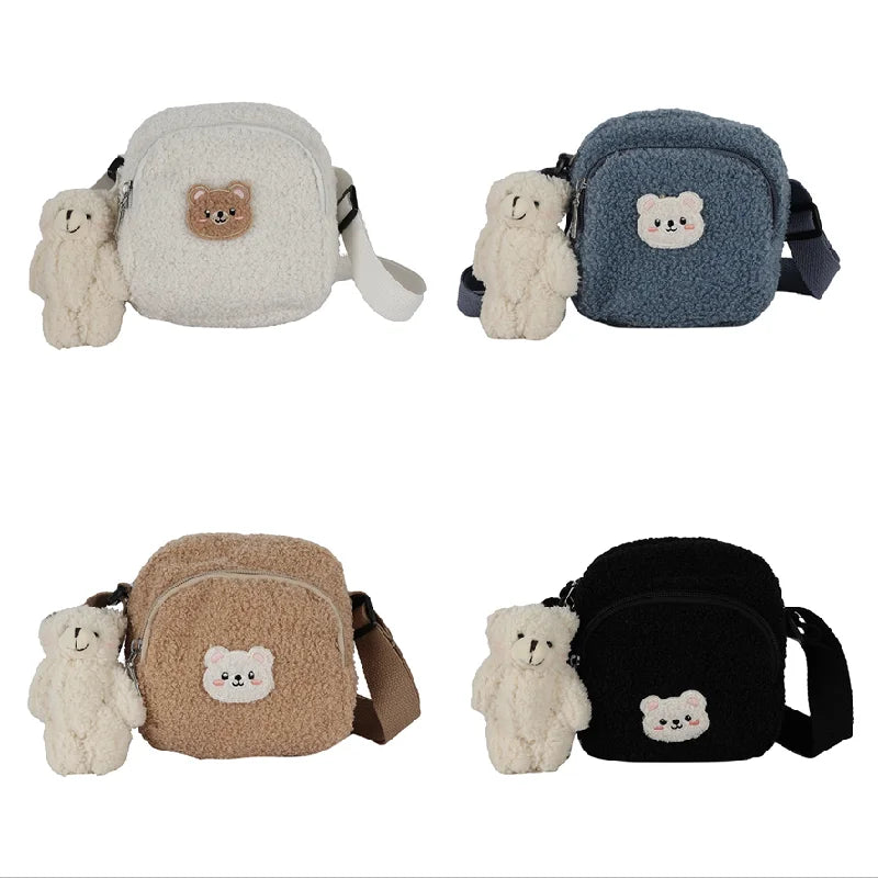 Bear Pattern Messenger Bags for Women Soft Plush Mobile Phone Bag