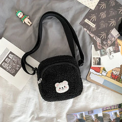 Bear Pattern Messenger Bags for Women Soft Plush Mobile Phone Bag