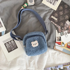 Bear Pattern Messenger Bags for Women Soft Plush Mobile Phone Bag