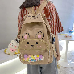 Cartoon Bunny Bear Embroidery Student Schoolbag Sweet Teenager Girls Backpack