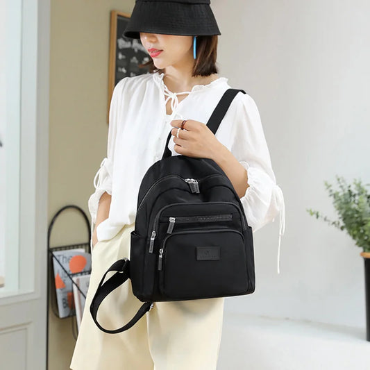 Dark Green Women's Backpack Waterproof Nylon Backpack Student School Bag