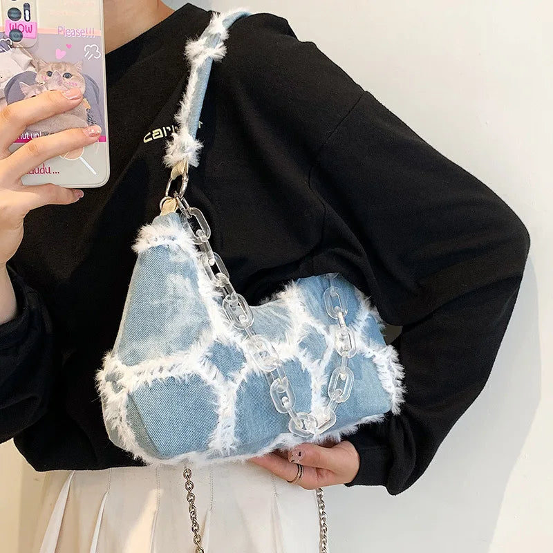 Denim Saddle Bag Ladies Shoulder Underarm Versatile Messenger Bag