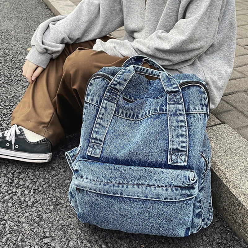 Denim Women Backpack Retro Large Capacity Bagpack