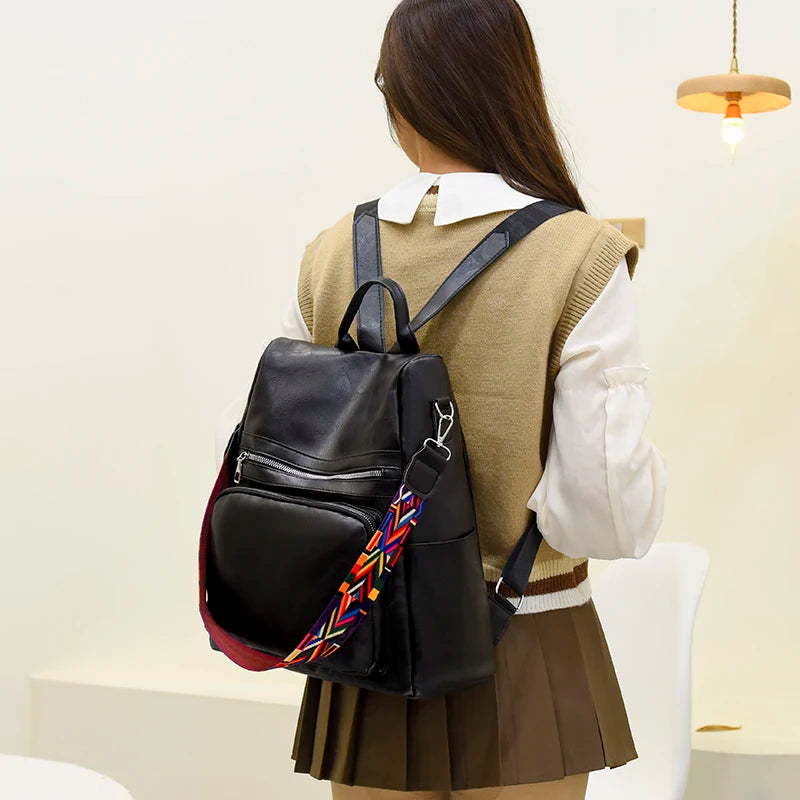 Women High Leather Backpack School Bags for Teenagers Girls Large Capacity
