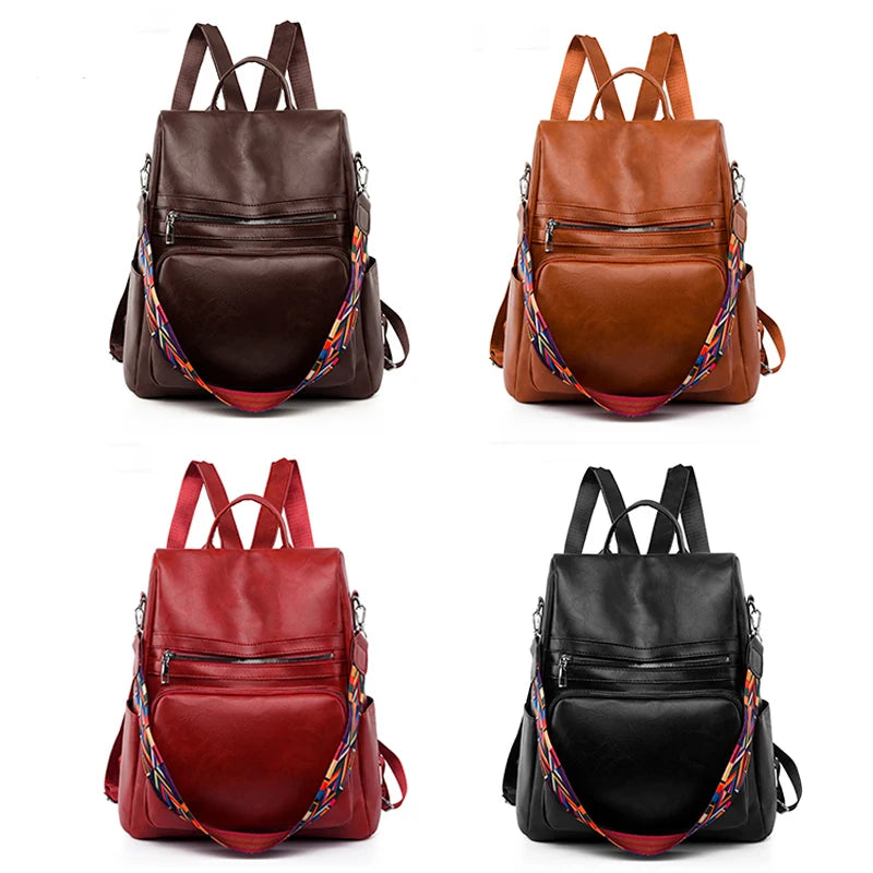 Women High Leather Backpack School Bags for Teenagers Girls Large Capacity