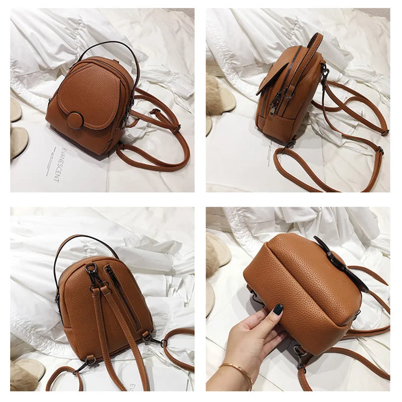 Women Leather Mini Soft Touch Backpack Multi-Function Small Shoulder Bag