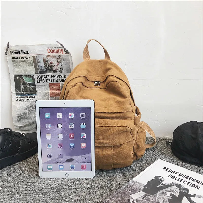 Canvas Student School Bag Zipper Book Bag Backpacks