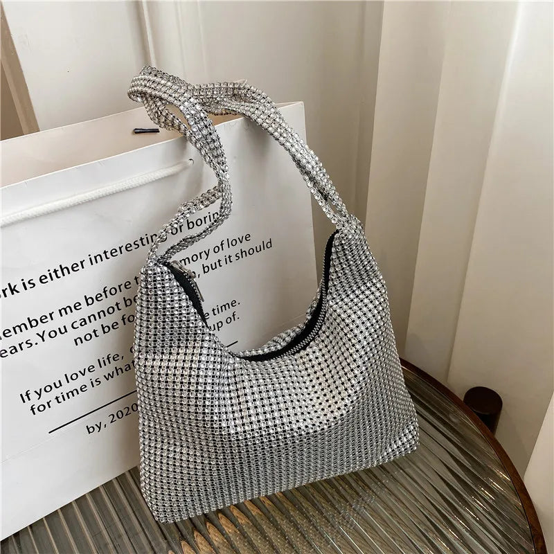 Diamond-Studded Evening Bag Rhinestone Underarm Bag Shoulder Handbag