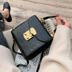Female Stone Pattern Tote Bag Lock Shoulder Messenger Bag