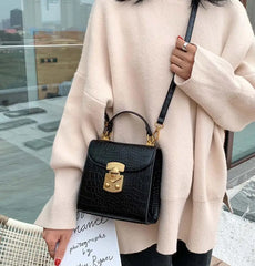 Female Stone Pattern Tote Bag Lock Shoulder Messenger Bag